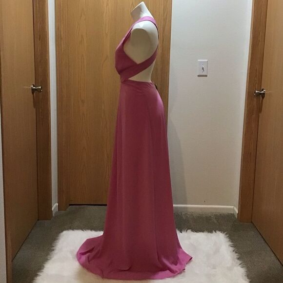 Jill Stuart Pink Deep V Neck Halter Maxi Gown Dress Size 10 - Picture 3 of 9